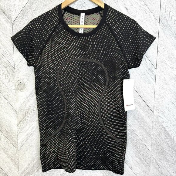 Lululemon Swiftly Tech Short Sleeve 2.0 Size 10 Grid Warp Black Neon Multi NWT - Picture 1 of 5